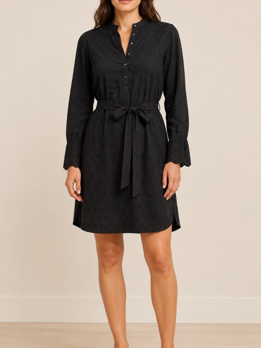 Ann Taylor Petite Black Eyelet Belted Shirt Dress – XXSP